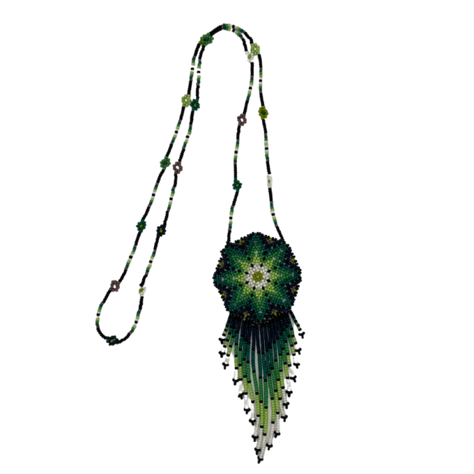 Collar artesanal Wixárika Estrella verde y negro