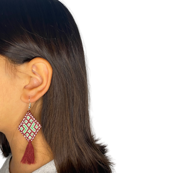 Pendientes Tzotzil rombo marrón y verde