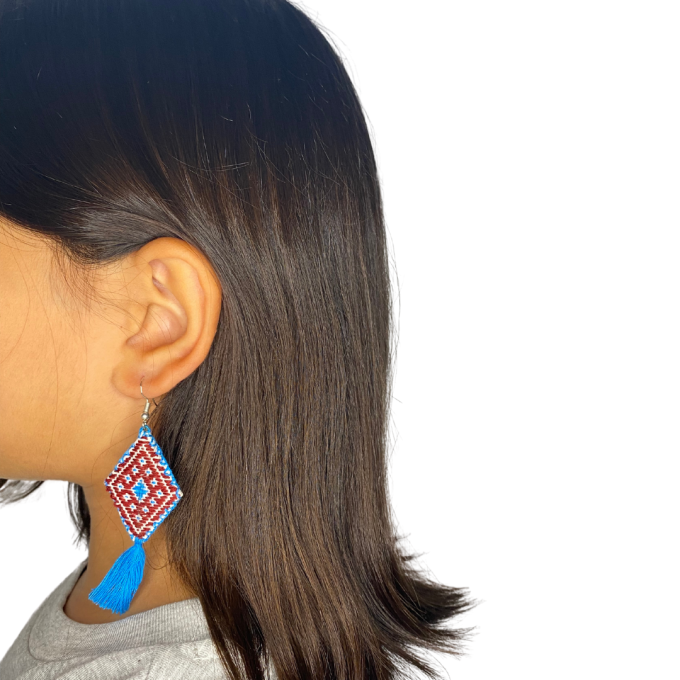 Pendientes Tzotzil rombo azul y marrón