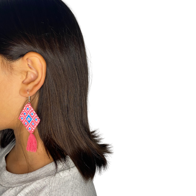Pendientes Tzotzil rombo rosa y azul