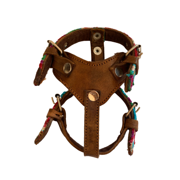 Arnés artesanal para mascotas XS azul y rosa