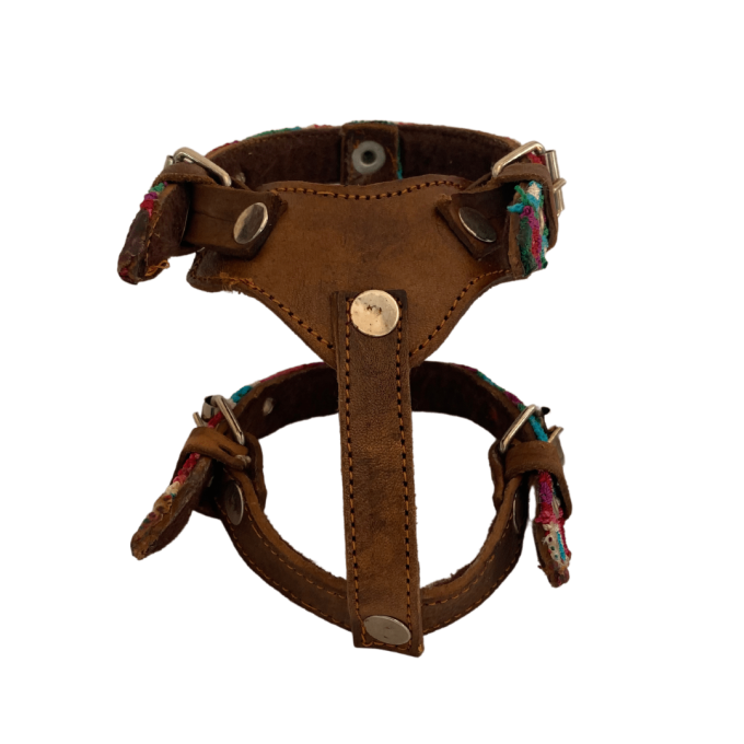 Arnés artesanal para mascotas XS azul y rosa